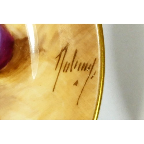 187 - A Royal Worcester saucer, Painted Fruits, signed by artist, C.Bowen, 15.5cm, together with two Royal... 