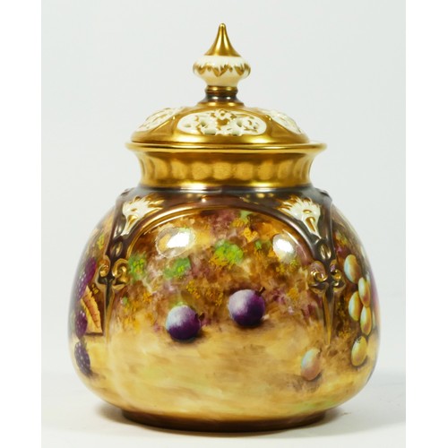 190 - A Royal Worcester pot pourri vase, Painted Fruits, signed by artist, A.Kendry, 12cm tall