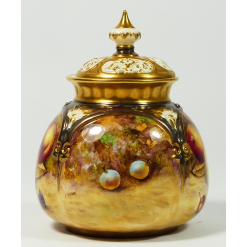 190 - A Royal Worcester pot pourri vase, Painted Fruits, signed by artist, A.Kendry, 12cm tall