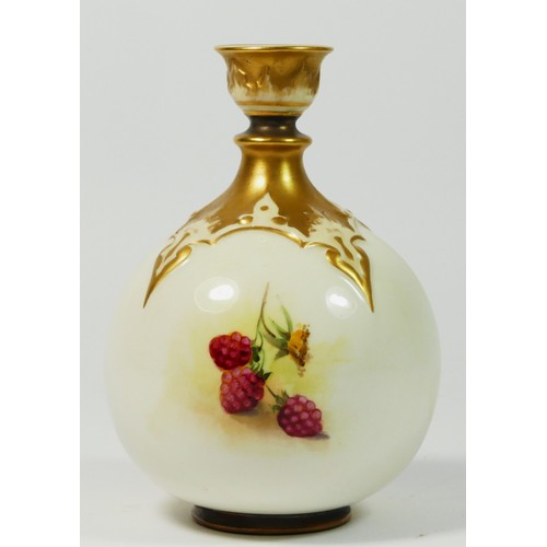 191 - A Royal Worcester globular short neck vase, Painted Fruits, signed by artist, H.H.Price, stamped on ... 