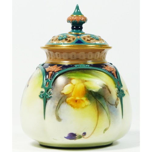 192 - A Royal Worcester pot pourri vase, Hadleys, decorated with florals, c.1905, stamped on base 175 101 ... 