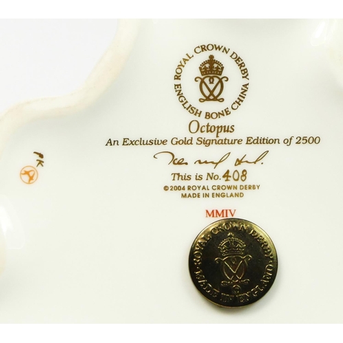 200 - A Royal Crown Derby paperweight, Octopus, gold signature edition, No 408 of 2500, gold stopper, 12.5... 