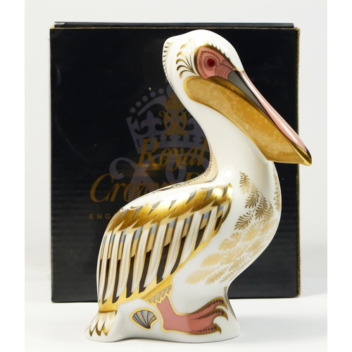 201 - A Royal Crown Derby paperweight, White Pelican, limited edition, No 2466 of 500, gold stopper, 9cm x... 