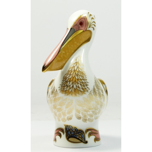 201 - A Royal Crown Derby paperweight, White Pelican, limited edition, No 2466 of 500, gold stopper, 9cm x... 