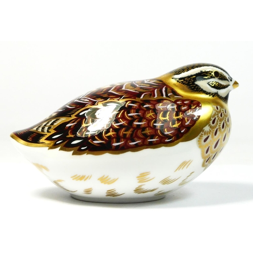 202 - Three Royal Crown Derby paperweights, to include Cromer Crab, 8cm x 12cm, gold stopper, boxed with c... 