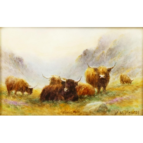 270 - A Bronte Porcelain rectangular ceramic plaque, Highland Landscape, depicting Highland cattle grazing... 