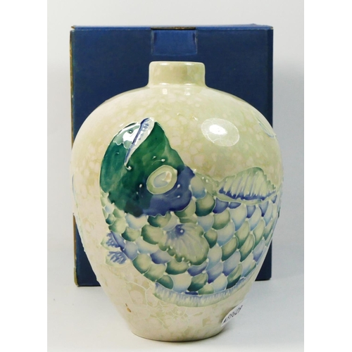 220 - A Moorland vase, signed L B Moorcroft, Moorland, Chelsea Work Burslem, 199, 15cm tall, boxed