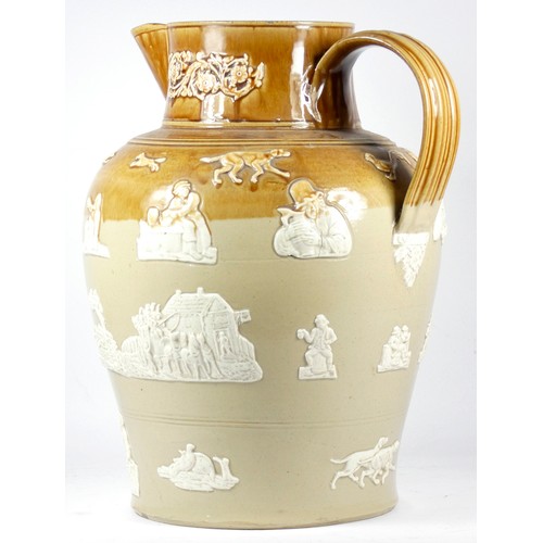 233 - A Victorian very large stoneware harvest jug, unsigned, maybe an Exhibition piece, with multiple app... 