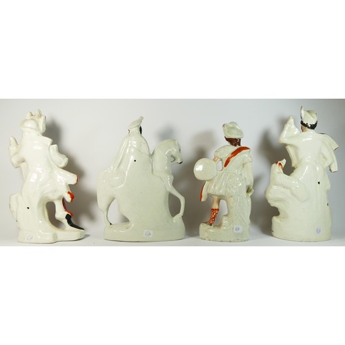 234 - Four Staffordshire flat back figures, to include Will Watch, 37cm tall, a Rider On Horseback, 34cm t... 