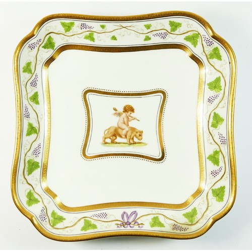 238 - A Wedgwood porcelain square dish, late 19th/early 20th century, pattern X7447, decorated with cherub... 