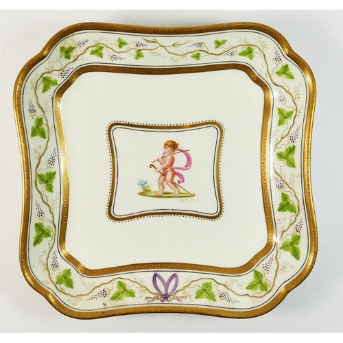 240 - A Wedgwood porcelain square dish, late 19th/early 20th century, pattern X7447, decorated with cherub... 