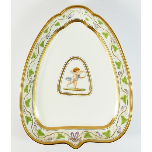 242 - A Wedgwood porcelain leaf dish, late 19th/early 20th century, pattern X7447, decorated with cherub w... 