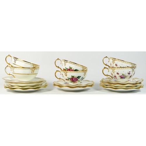 206 - A pair of Royal Crown Derby 'Royal Antoinette' trio sets, pattern A.1225,  together with a pair of R... 