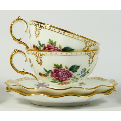 206 - A pair of Royal Crown Derby 'Royal Antoinette' trio sets, pattern A.1225,  together with a pair of R... 