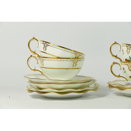 206 - A pair of Royal Crown Derby 'Royal Antoinette' trio sets, pattern A.1225,  together with a pair of R... 