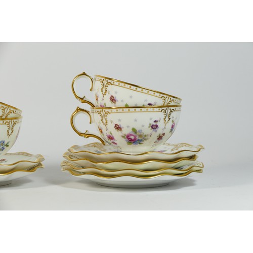 206 - A pair of Royal Crown Derby 'Royal Antoinette' trio sets, pattern A.1225,  together with a pair of R... 