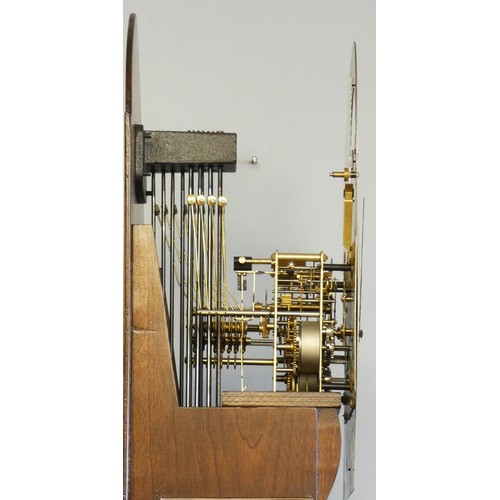 291 - A modern Westminster chime longcase clock by Sewills, the mahogany case with brass dial embossed gil... 