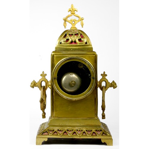 295 - An early 20th century gilt brass Ormolu mantel cock, the elaborate case scroll decoration, cast dial... 