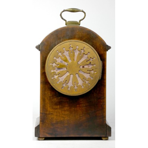 300 - An Edwardian mahogany mantel clock, the white enamelled dial with Roman numerals and brass bezel, ha... 