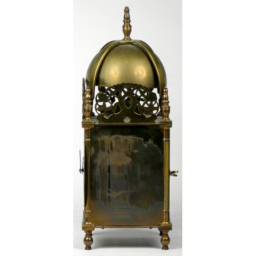 302 - A late 19th century French XVII Style Brass Lantern Clock, with finial top, circular dial, silvered ... 