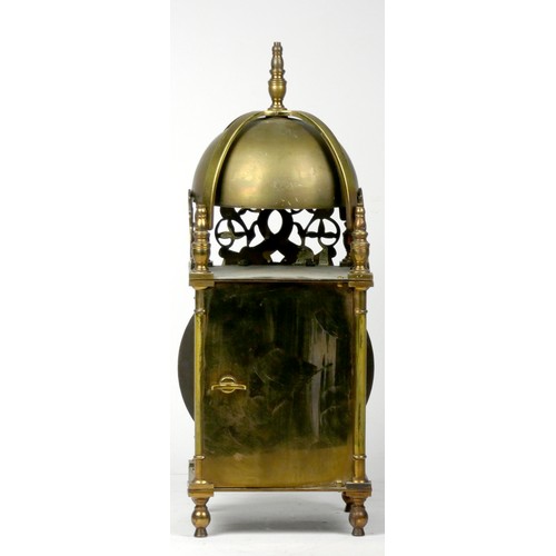 302 - A late 19th century French XVII Style Brass Lantern Clock, with finial top, circular dial, silvered ... 