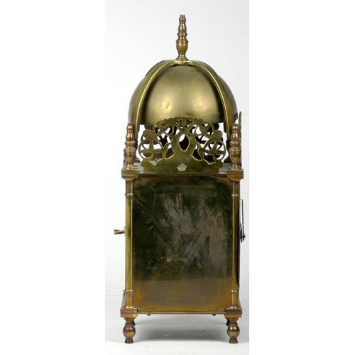 302 - A late 19th century French XVII Style Brass Lantern Clock, with finial top, circular dial, silvered ... 