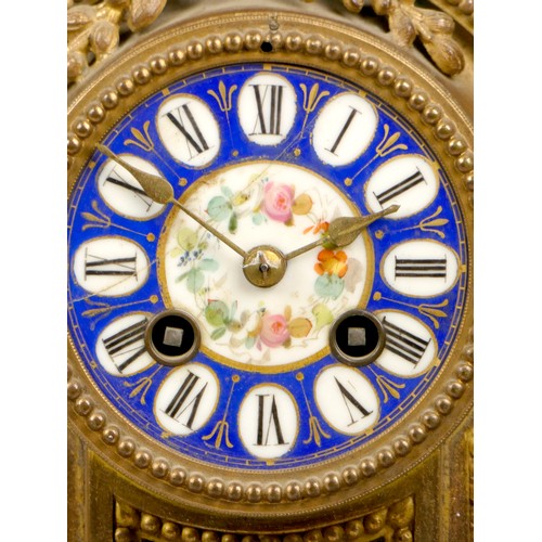 307 - A Louis XVI style gilt metal and sevres porcelain inset mantel clock, late 19th early 20th century, ... 