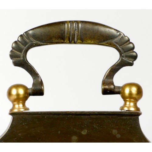 314 - An early 20th century French mantel clock, having arched top with burnished brass case and attached ... 