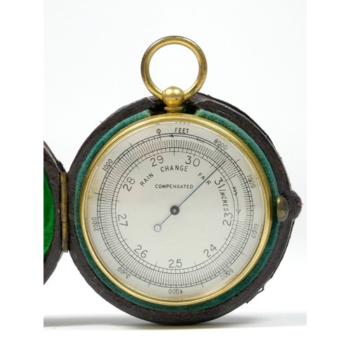 287 - A Victorian pocket compensated barometer, brass cased with silvered dial, complete with original tra... 