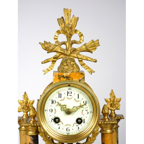 317 - A French Empire mid-19th century marble and gilt brass mounted clock garniture having an eight-day d... 