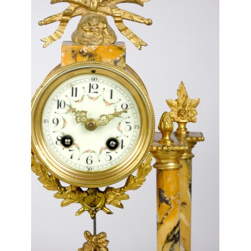 317 - A French Empire mid-19th century marble and gilt brass mounted clock garniture having an eight-day d... 