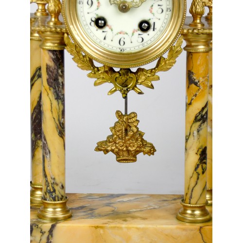 317 - A French Empire mid-19th century marble and gilt brass mounted clock garniture having an eight-day d... 