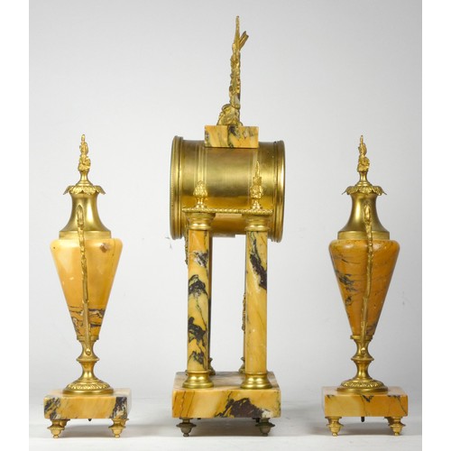 317 - A French Empire mid-19th century marble and gilt brass mounted clock garniture having an eight-day d... 