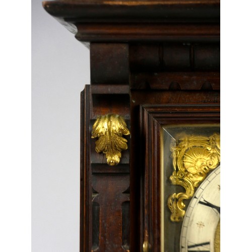 318 - A late 19th early 20th Century German mahogany cased bracket clock, the break-arched dial with silve... 