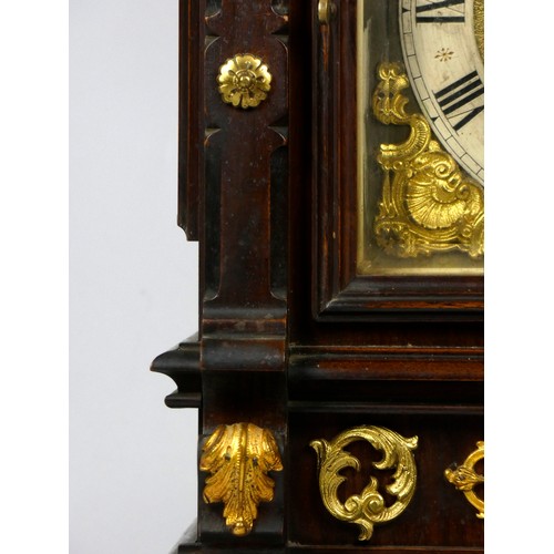 318 - A late 19th early 20th Century German mahogany cased bracket clock, the break-arched dial with silve... 