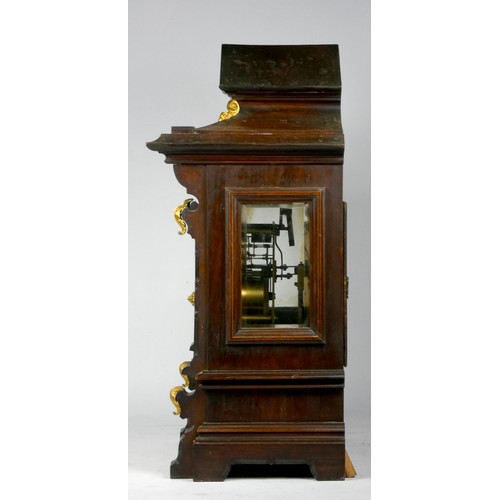 318 - A late 19th early 20th Century German mahogany cased bracket clock, the break-arched dial with silve... 