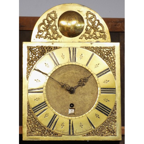 322 - A late 19th century oak longcase clock, the brass dial with Roman numerals, inscribed James Smyth Sa... 