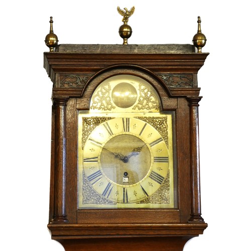 322 - A late 19th century oak longcase clock, the brass dial with Roman numerals, inscribed James Smyth Sa... 