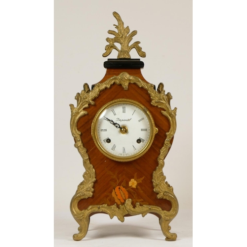 323 - An Italian Kingwood and brass 8 day Louis XIV style mantel clock, with floral marquetry inlay, Germa... 