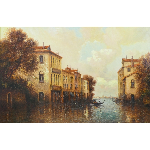 348 - Laszlo Ritter (1937-2003), Venice Canals, oil on board, signed lower left, 90cm x 59cm, A.R.R.