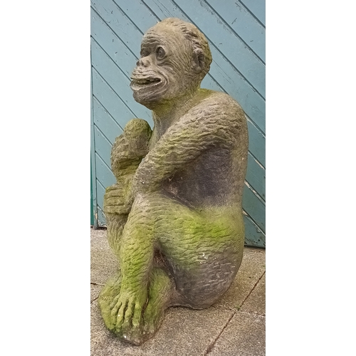 360 - A carved Yorkstone statue of a gorilla with child, height 87cm, please note this is very heavy