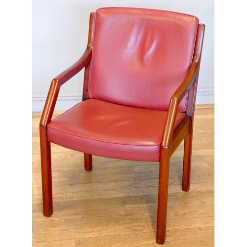 368 - A set of four mid 20th century Howard Keith carver chairs, burgundy leather upholstered seats and ba... 