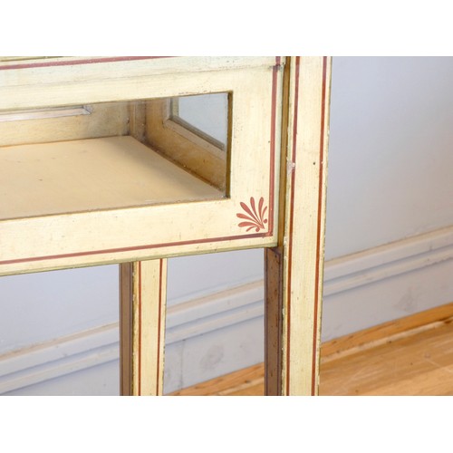 385 - A late 19th early 20th century French bijouterie table/display cabinet, painted in cream with gold &... 