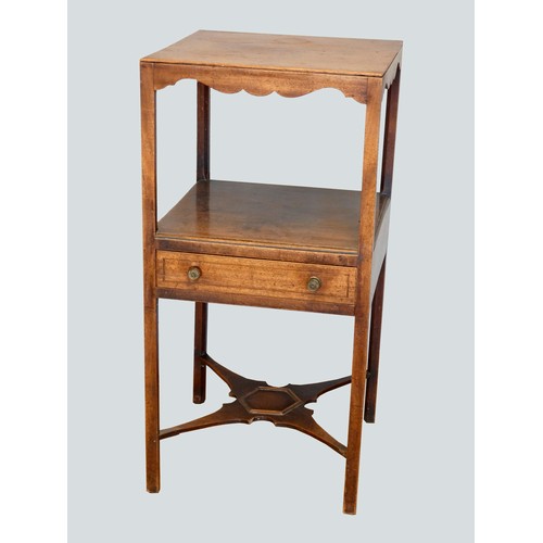 394 - A George III mahogany washstand, having squared top over centralised shelf with single drawer below,... 