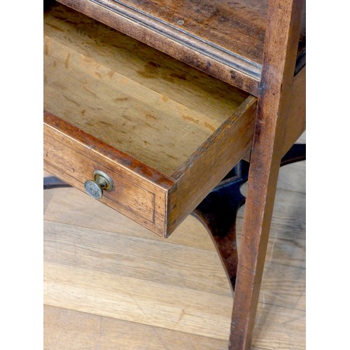 394 - A George III mahogany washstand, having squared top over centralised shelf with single drawer below,... 