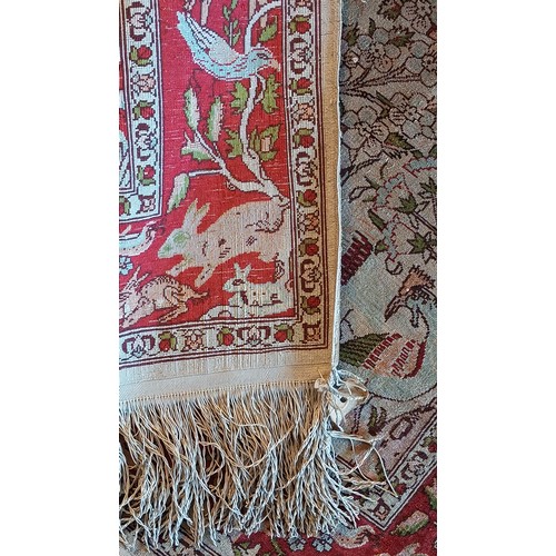 155 - A Persian Kashan silk birds of paradise prayer rug, the field with a tree of life, the border with a... 