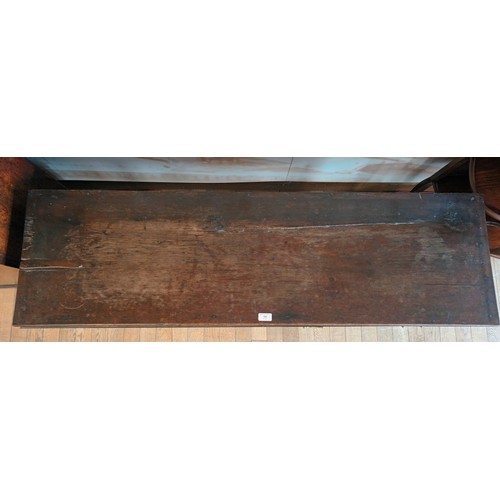 396 - A Georgian oak dresser base, the projecting top fitted with two long drawers having brass loop handl... 