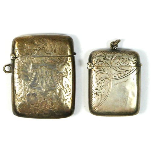 101 - A Victorian silver vesta case, Birmingham 1900, monogramed and another Birmingham 1897, 41.6gm