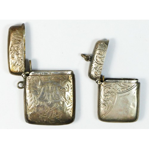 101 - A Victorian silver vesta case, Birmingham 1900, monogramed and another Birmingham 1897, 41.6gm