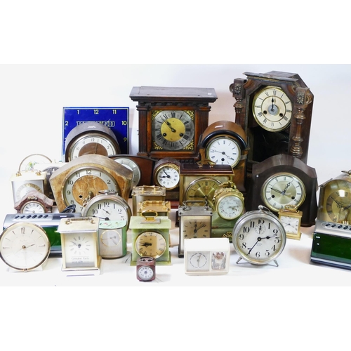 Three boxes of mantel clocks, makers to include Smiths, Westclox and Metamec, together with a select